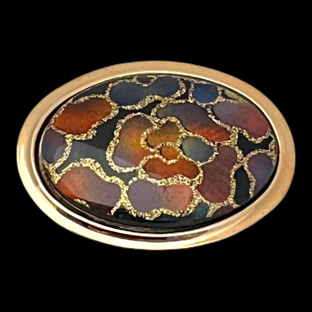 Vintage 1980s Scarf Clip Gold Tone Floral Cabochon Glitter Accent - 13A